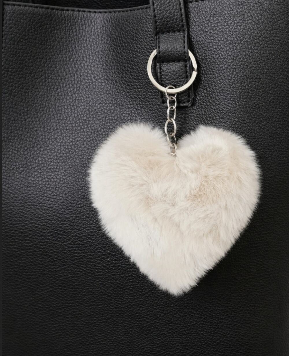 White Furry Heart Bag Charm New